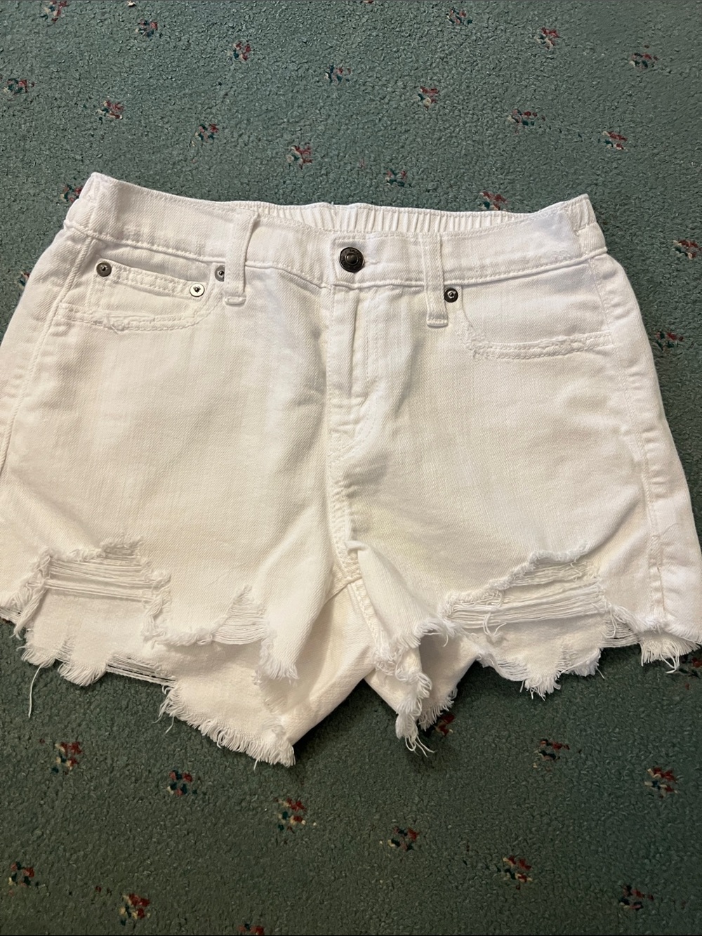 aerie White Distressed Denim Cutoff Shorts